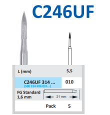 C246UF314010 Бор твердосплавный - пламя остроконечное длинное - 010 финир 30 граней турбинный наконе