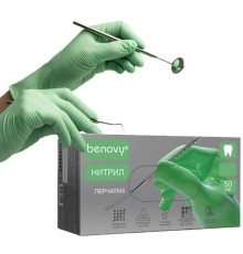 Перчатки 'BENOVY' нитриловые -  50 пар (TOP GLOVE) Зеленые L