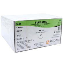 SUPRAMID (Супрамид) - мононить, L=45см., USP 5-0 (1 metric), HS-18 (режущая), RESORBA